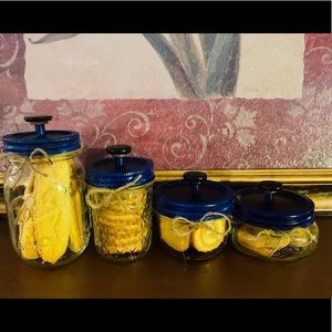 Mason jar canister set with black obsidian stone.